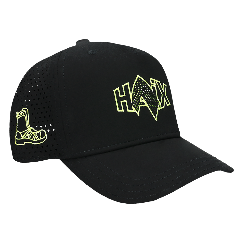 Baseballkappe, Mesh-Rückseite, Schwarze Kappe, Reflektierender Druck, Schuh-Grafik